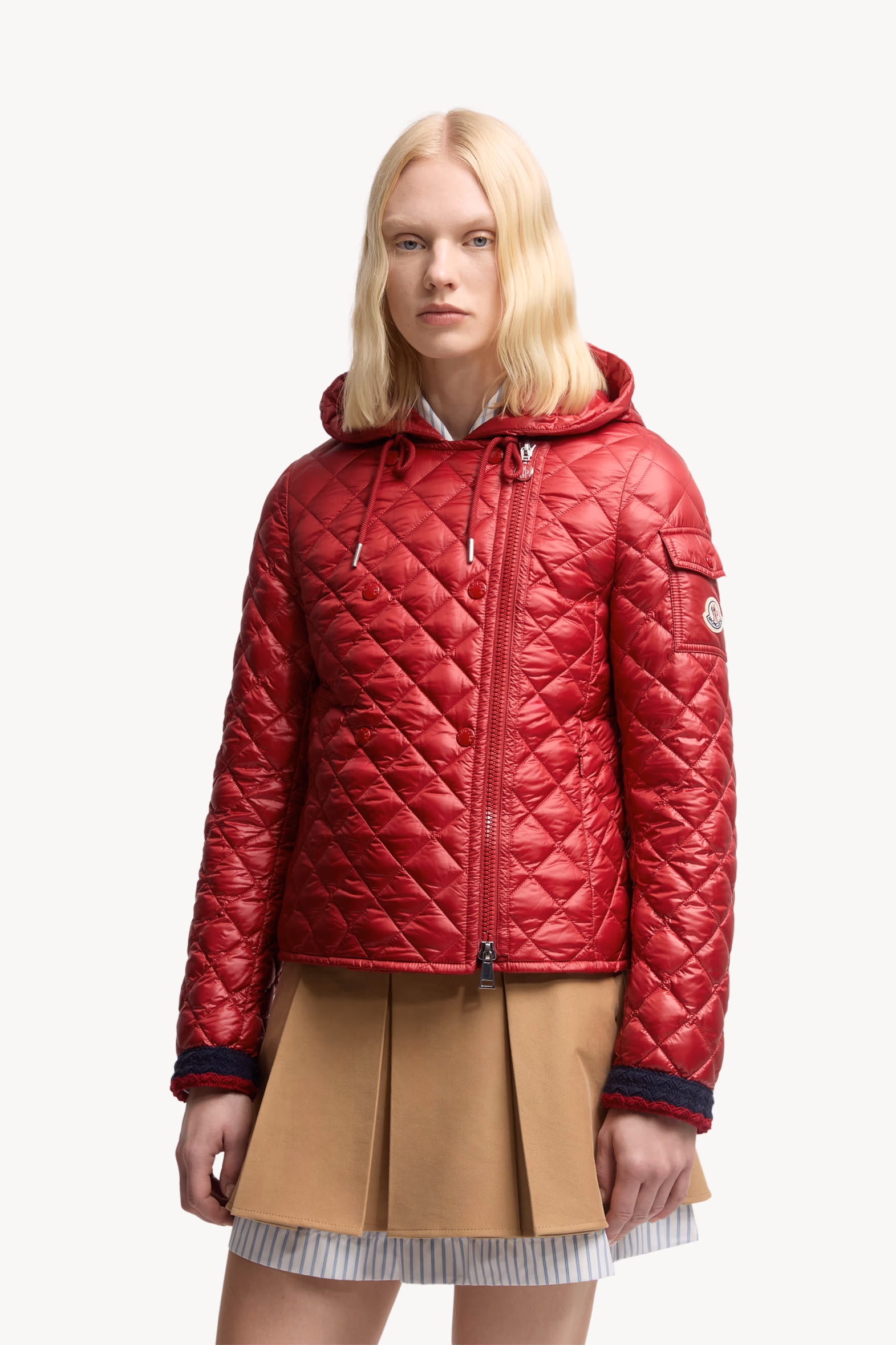 Corbelin Diamond-Quilted Hooded Short Down Jacket Women Red Moncler 3